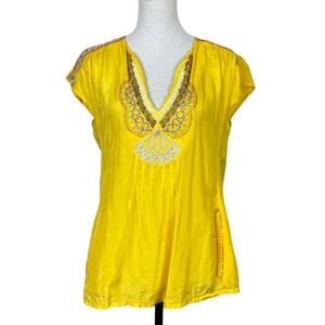 Nanette Lepore | Size 6 Bright Yellow Silk Embroidered Beaded Embellished Blouse